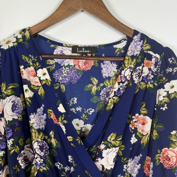 Women's Lulus Floral Long Sleeve Dress Navy Blue Medium Spring Summer - Picture 4 of 4